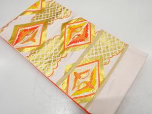 アンティーク　菱に向かい鶴模様織り出し子供帯（材料）